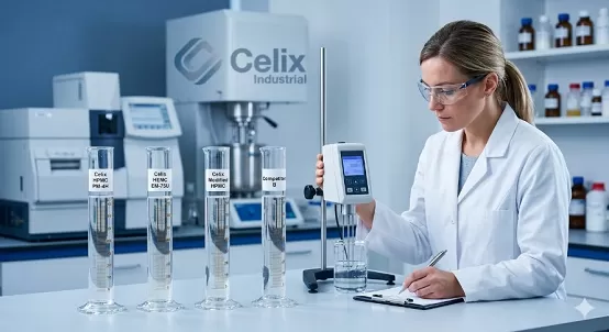 セルフレベリングモルタル混和剤の流動性と安定性試験を実施するセリックス工業研究所
